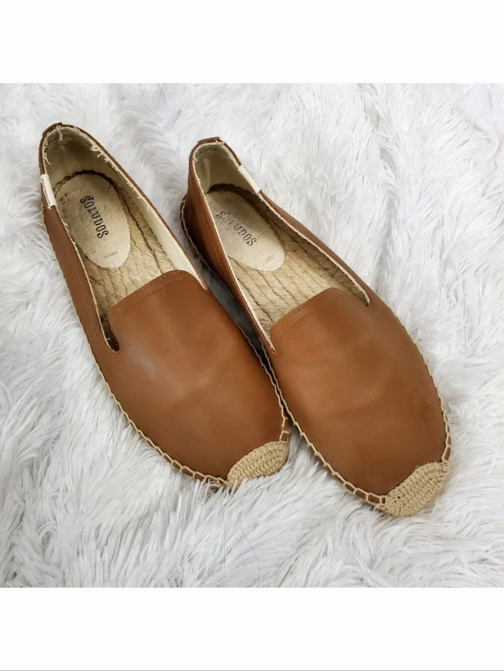 Soludos Brown Leather Espadrille Slip-On Shoes  Size 9
